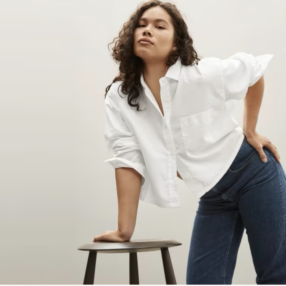 NWOT Everlane The Silky Cotton Cropped Button Down White Short Size Small